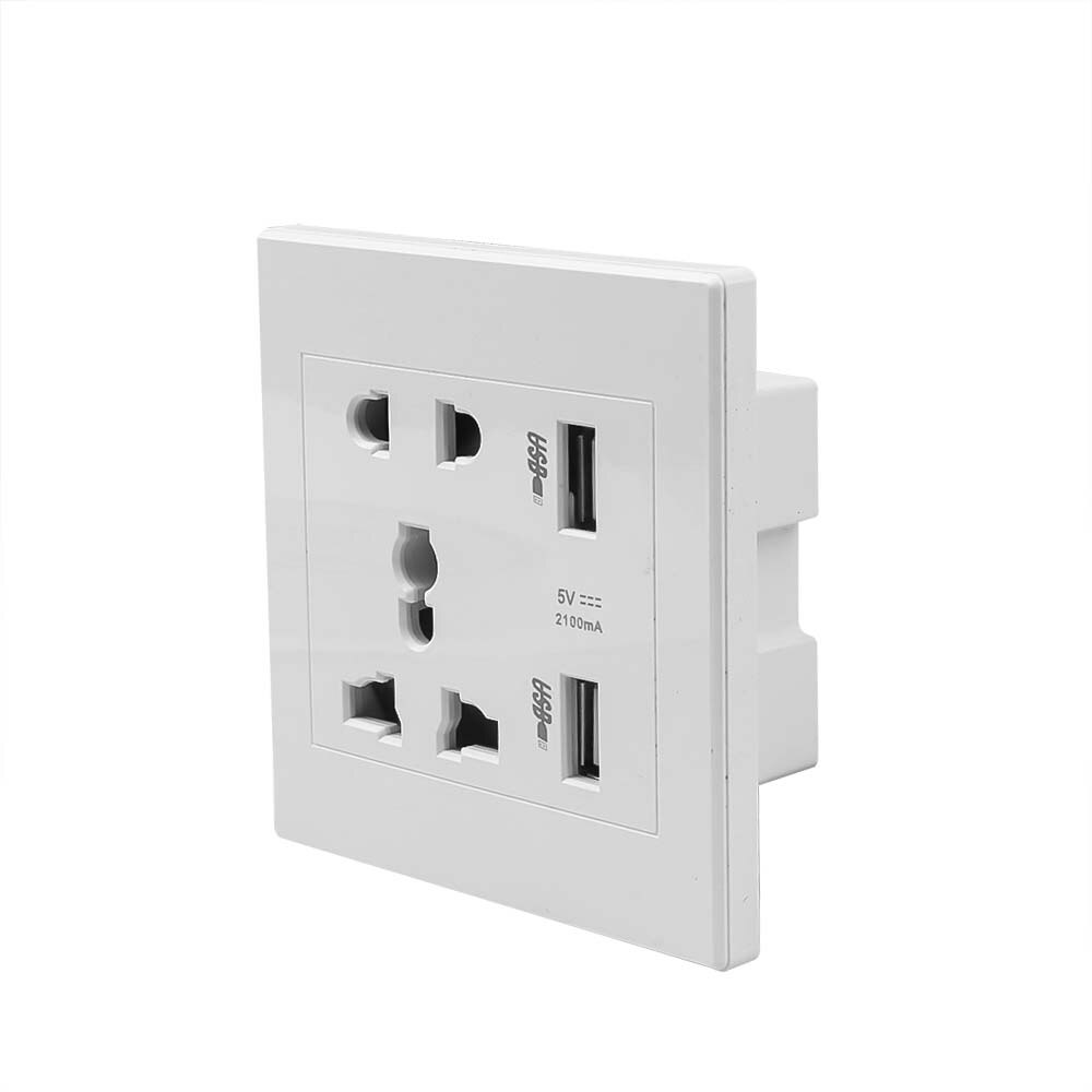KEBIDU AC 110v 220v 10A toma de pared USB Panel de toma de pared Universal + 2 puertos USB enchufe cargador interruptor de alimentación cargador de teléfono: Default Title