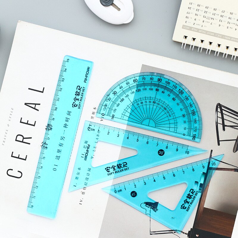 Soft Flexible Geometry Ruler Set Maths Drawing Compass Stationery Rulers Protractor Mathematical Compasses for School