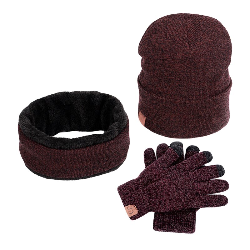 3 unids/set gorro de lana de invierno, calentadores de cuello de bufanda, conjunto de guantes de punto para mujer hombre esquí al aire libre deportes NE: Kobe