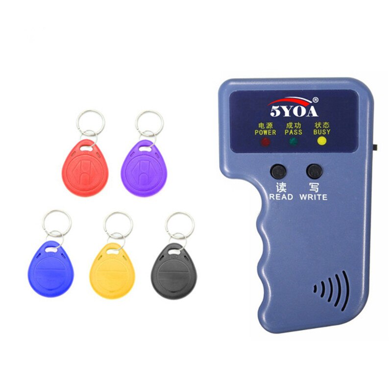 Parking Card Handheld 125KHz CET5200 RFID Copier Writer Duplicator Programmer Reader + EM4305 Rewritable ID Keyfobs ID Card: 5Keys or 5Cards