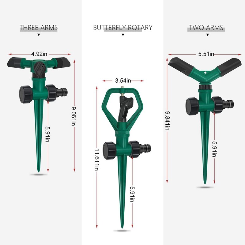 3- pack automatisk 360 ° roterande gräsmatta sprinkler justerbart bevattningssystem för gräsmatta, plantskola och gräsbevattning, trädgårdsvattensprutning