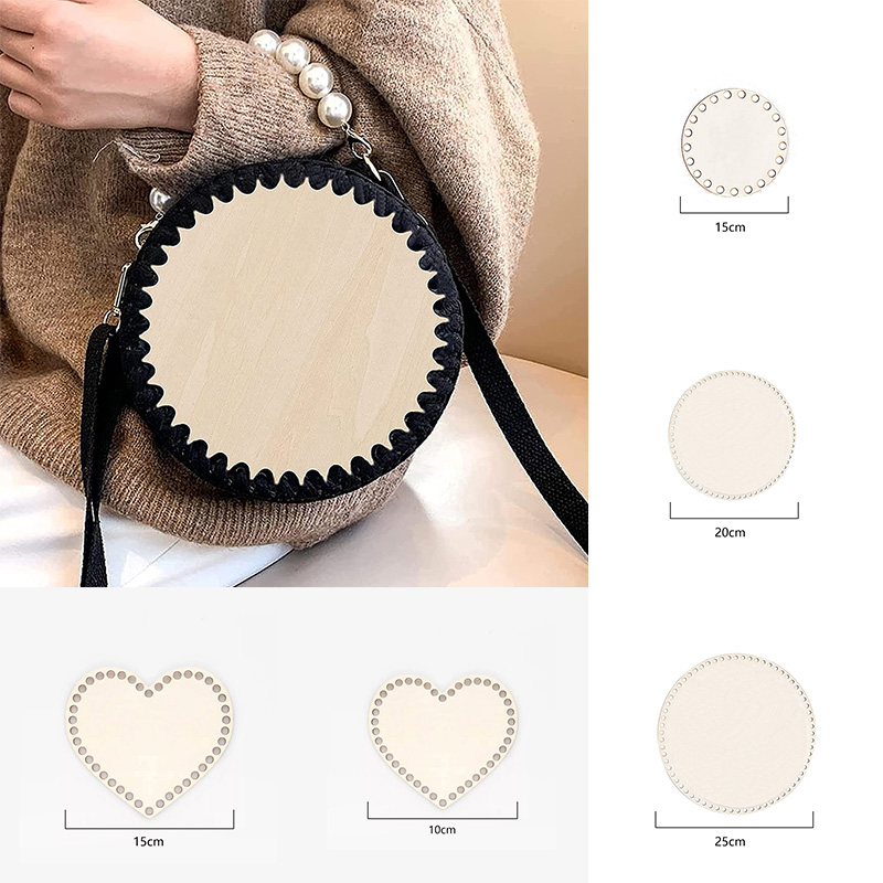 1Pc Houten Haak Mand Base Onvoltooide Blanco Ronde Kruissteek Gesneden Hand Geweven Diy Ambachten Baske Houten Ronde bodem
