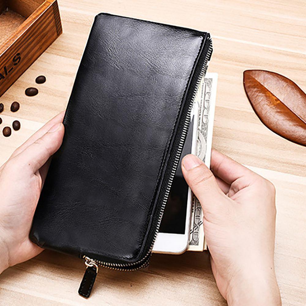 Portefeuille en cuir pour homme pratique avec sac de téléphone portable portefeuille long à fermeture à glissière Ultra-mince pour hommes pochette mince porte-carte porte-monnaie pour homme