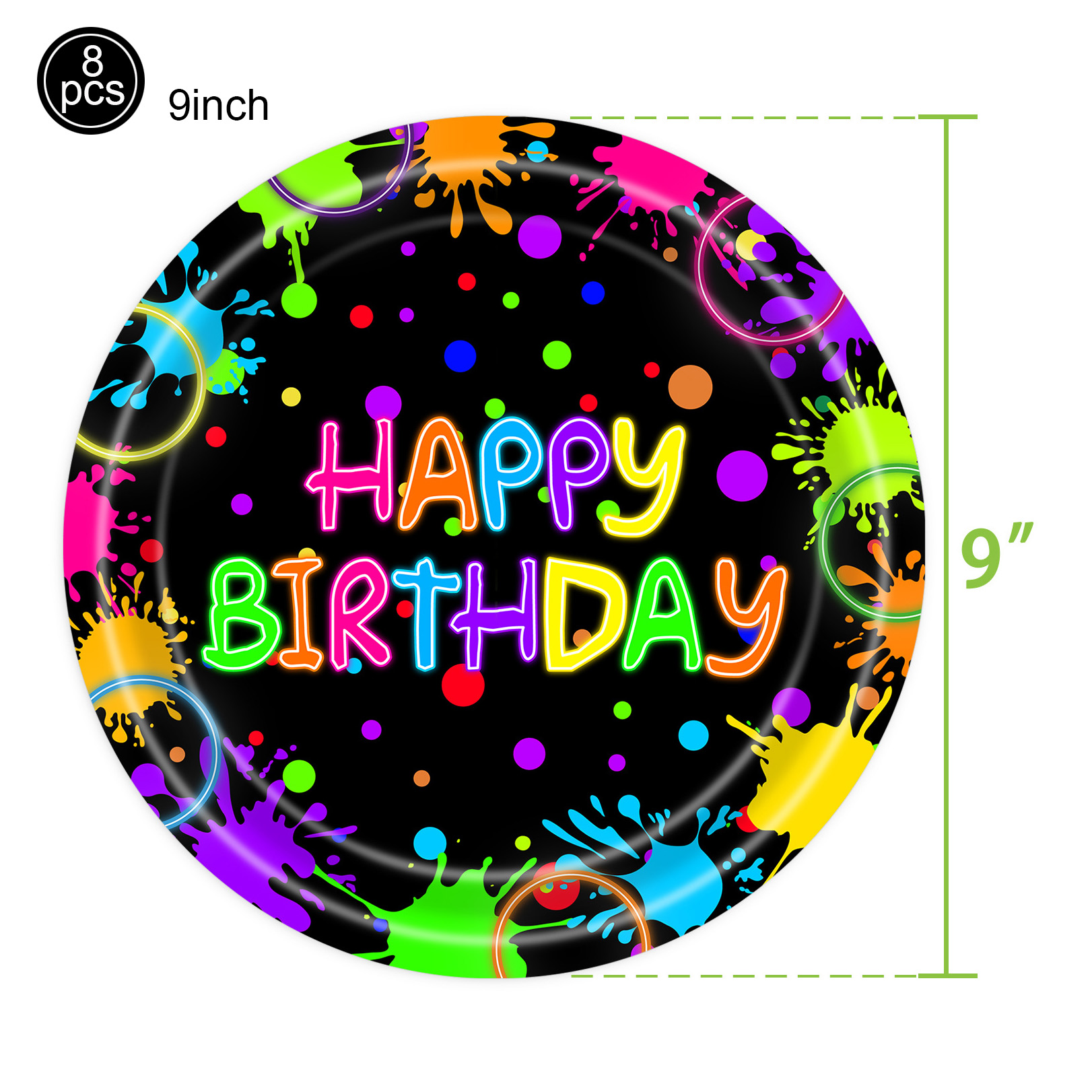 Neon festartikler tallerkener servietter kopper duker engangsservise neonglød bursdag fargerik graffiti festdekorasjoner: Lys gul