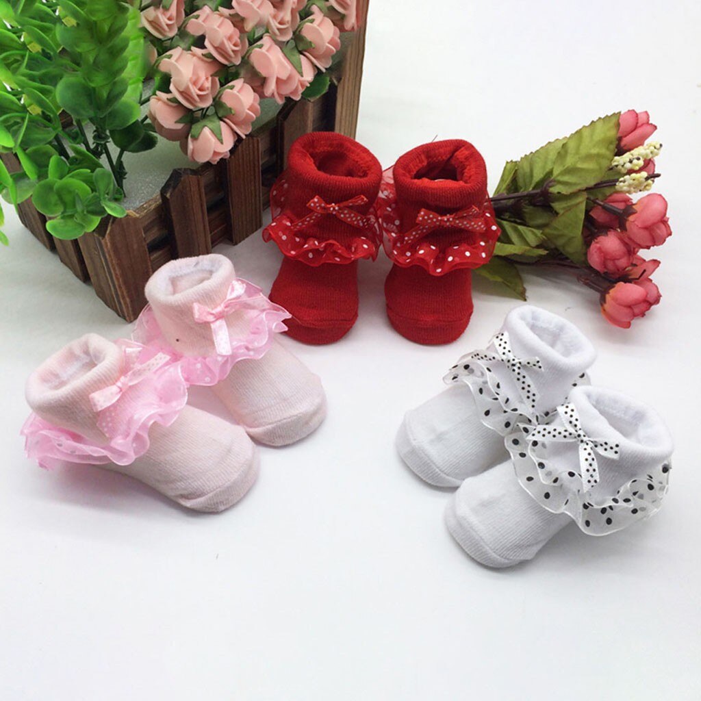 Polka Dot Print Baby Socks Toddlers Newborn Combed Cotton Ankle Socks Baby Girls Bowknots Socks для новорожденных calcetines