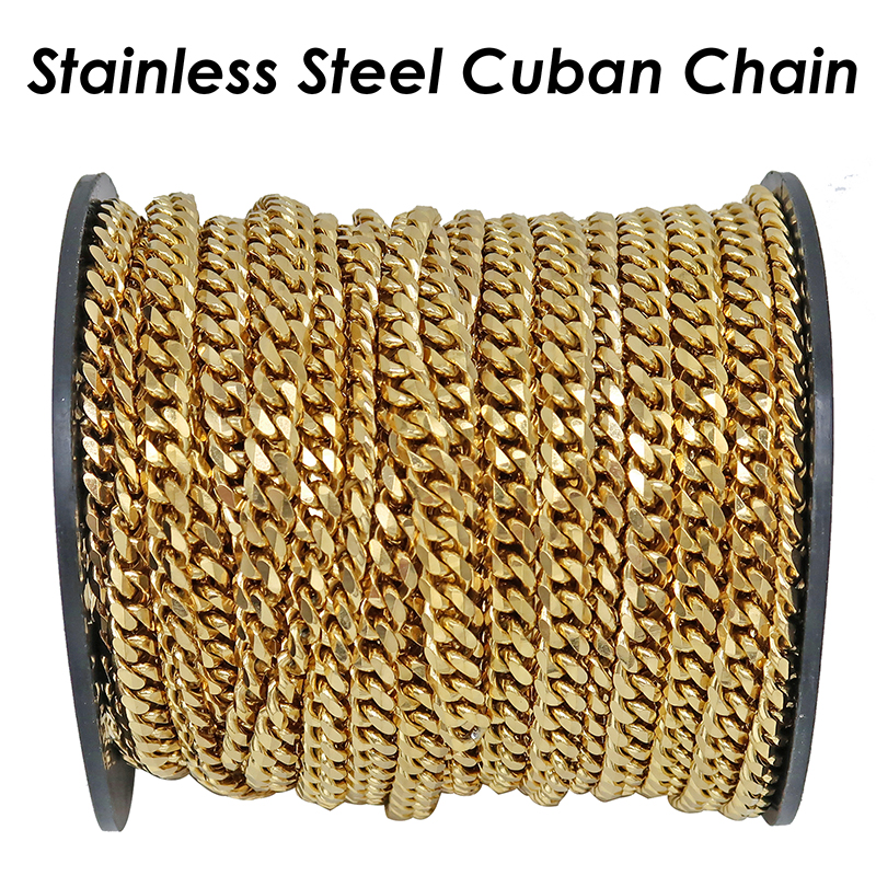 10 pies Cadena cubana de acero inoxidable, , cadena de eslabones curvos para hombres o mujeres, fabricación de joyas: 10 mm / Negro