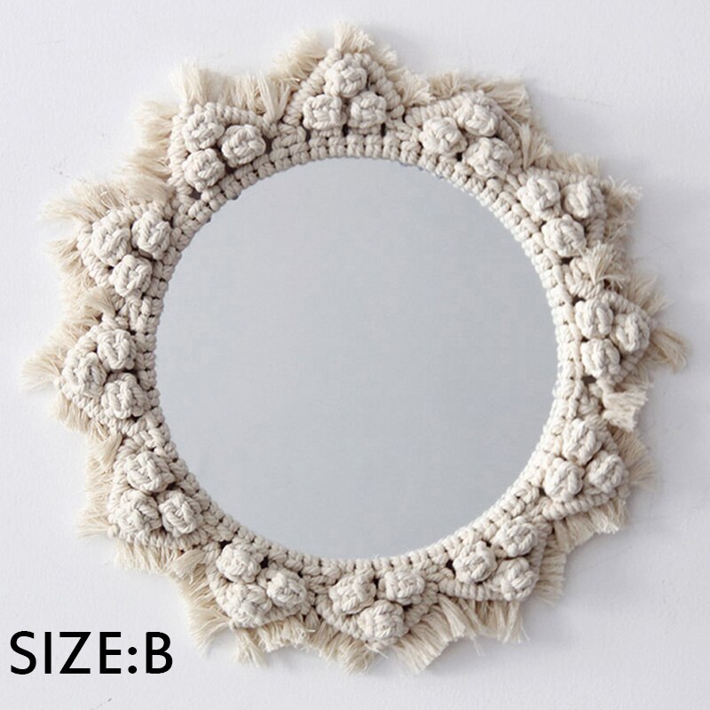 Bohemisk dekor vägg hängande vardagsrum speglar cirkel stor blomma vintage glas macrame mandalahome sovrum vägg deor spegel: B spegel