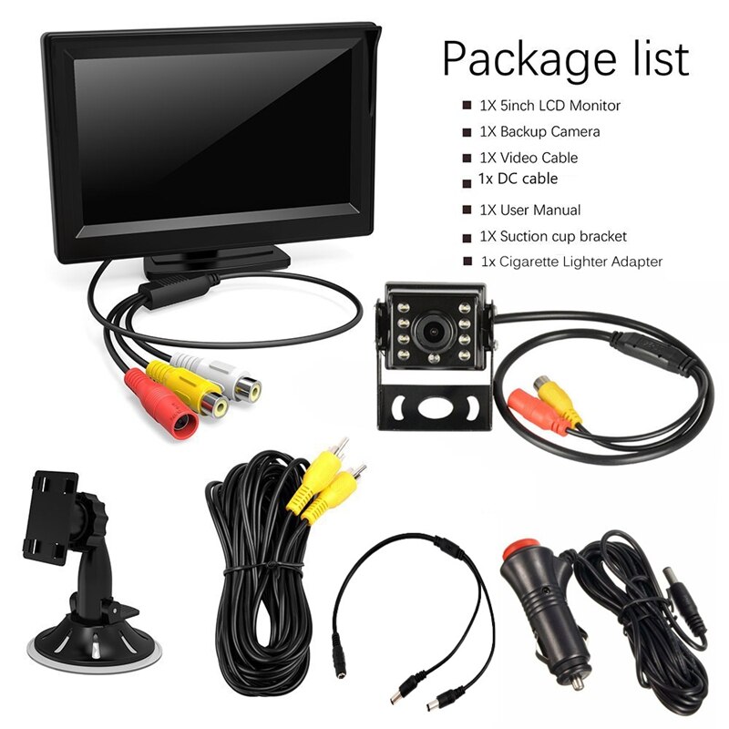 Car Monitor 5 Inch TFT LCD Rear View Camera IR Universal Mirror Parking Assistance for Trucks