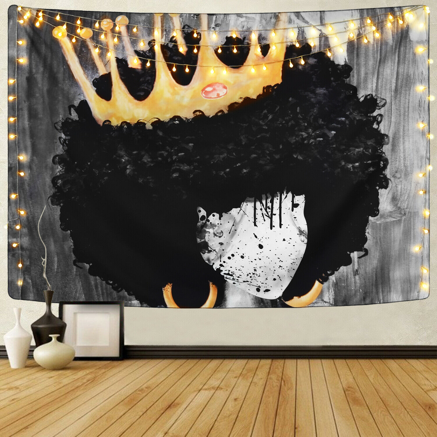 Schwarz Hippie Tapisserie Wandbehang Afrikanischen Frauen Mädchen mit Krone