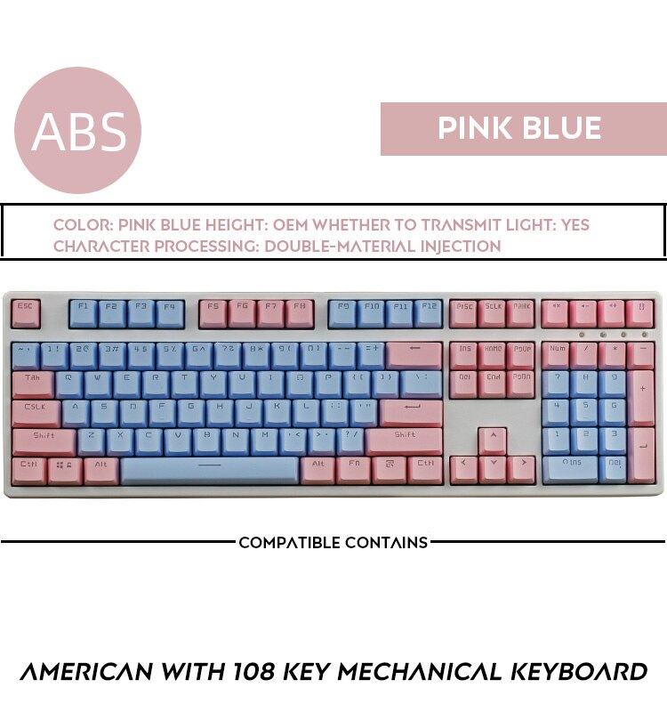 108 Keys OEM Profile Double Shot Backlit Keycap IKBC Filco Keycaps For Cherry MX Switch Mechanical Keyboard: Pink blue