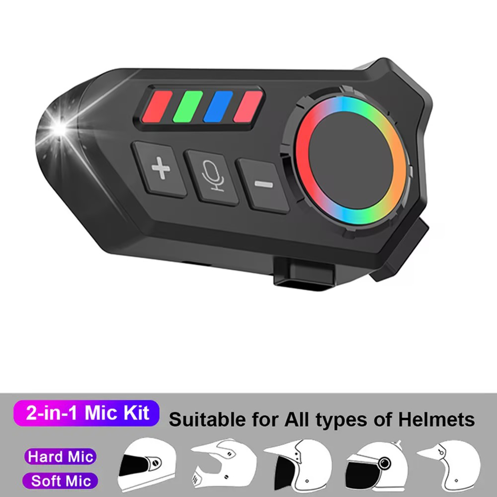 K06 Motorhelm Headset Bluetooth 5.4 Koptelefoon Draadloze Motor Koptelefoon Handsfree Stereo Muziekspeler met omgevingslicht: WHITE