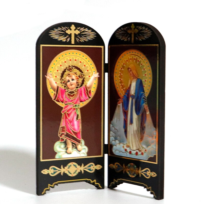 Katholieke Houten Dubbele Scherm Ornamenten Home Decoratie Christus Jezus Virgen Maria Religieuze Figuur Icoon Imagenes Kerk: Deep Blue