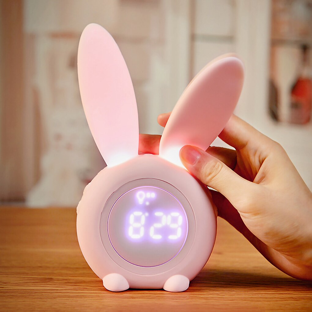 Réveil lapin numérique Led USB, horloge électronique, réveil, veilleuse, , dessin animé