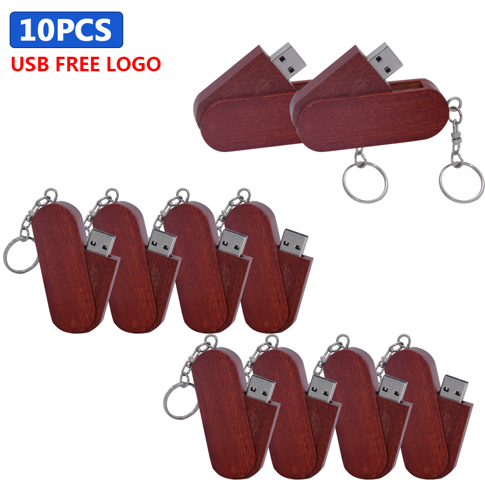 Roterbar usb-minnepinne i tre 4gb 16gb 32gb 64gb u-disk med metallnøkkelring 1 stk. gratis tilpasset logo: Hvit / 4gb