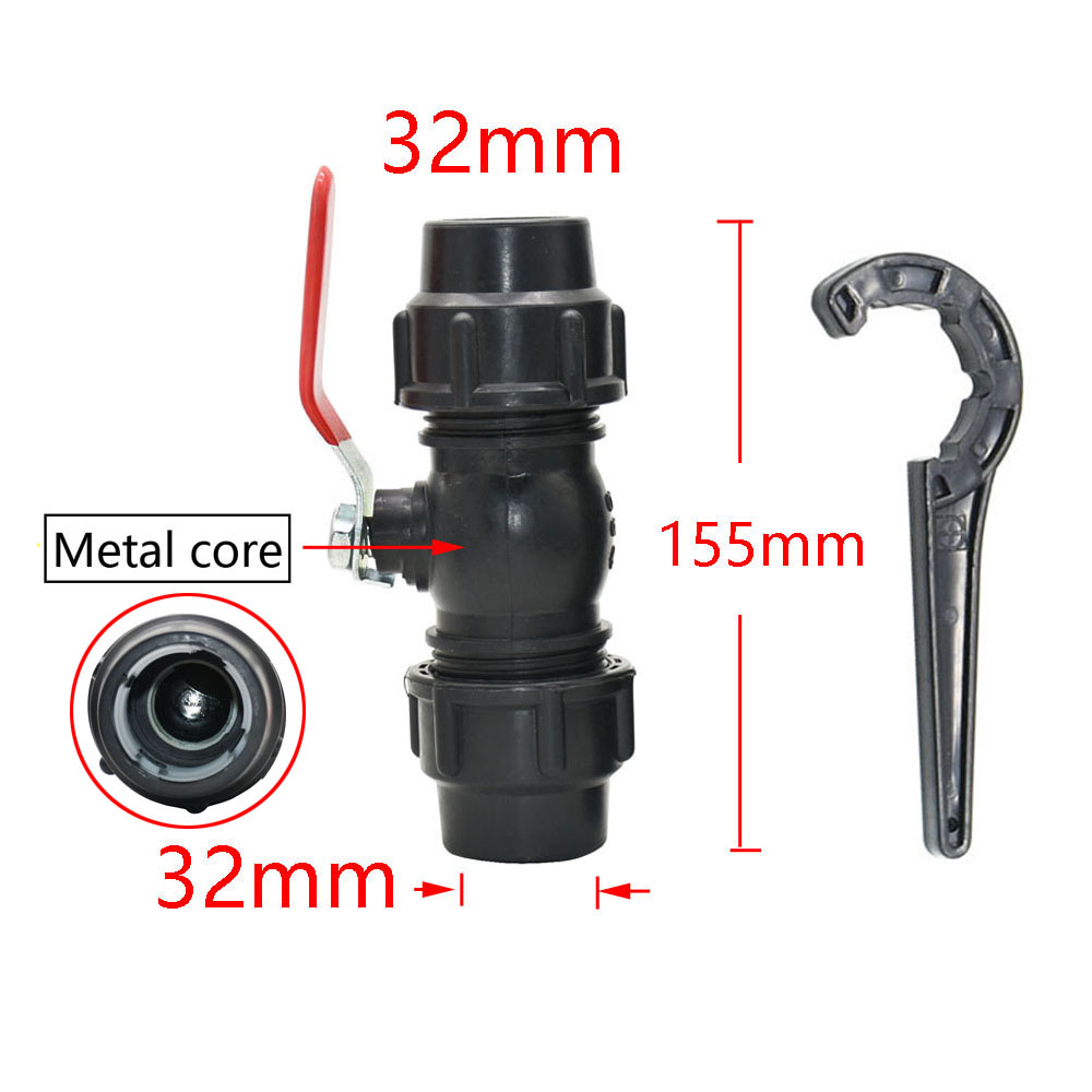 20/25/32/40/50/63Mm Plastic Waterleiding Snelkoppeling Tap Pe Buis koppeling Farm Plastic Metalen Kern Kogelkraan Fittings: 32mm x wrench