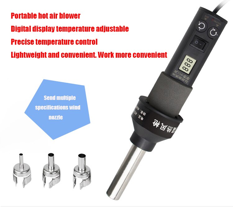 450W Lcd Verstelbare 450 Graden Elektronische Heat Air Gun Desolderen Soldeerstation Ic Smd Bga Rework 3 Nozzle 8018 Lcd