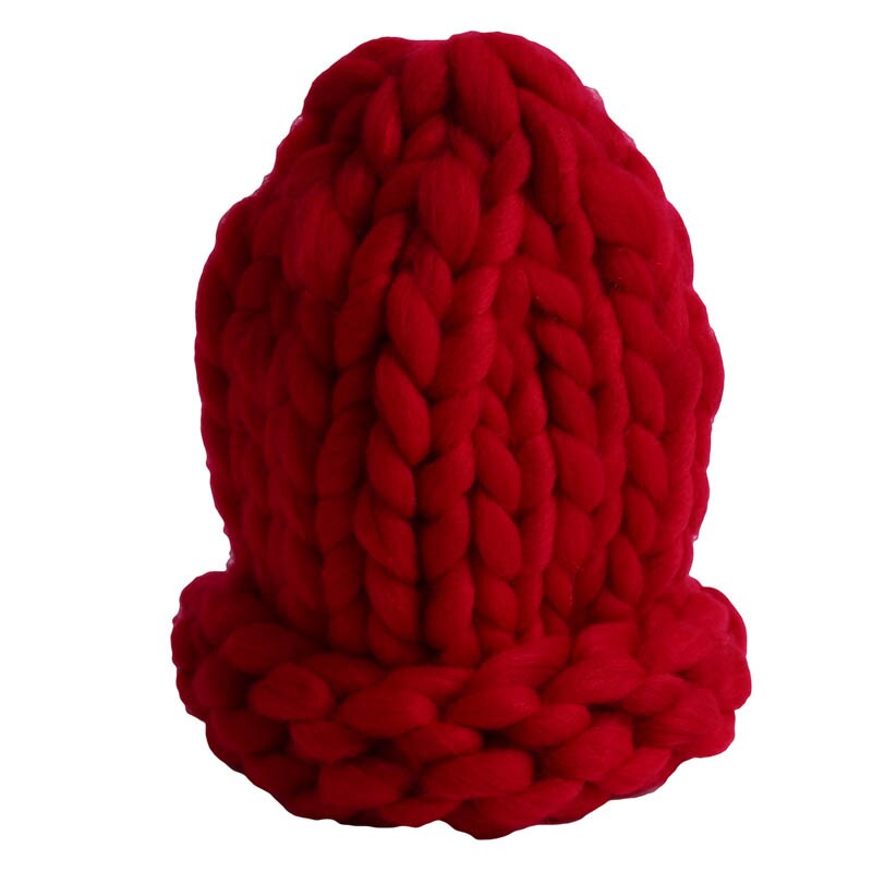 Women Winter Knitted Beanies Hat Thick Soft Warm Coarse Large Knitted Solid Hat Female Ice Ski Bonnet Hat: Red