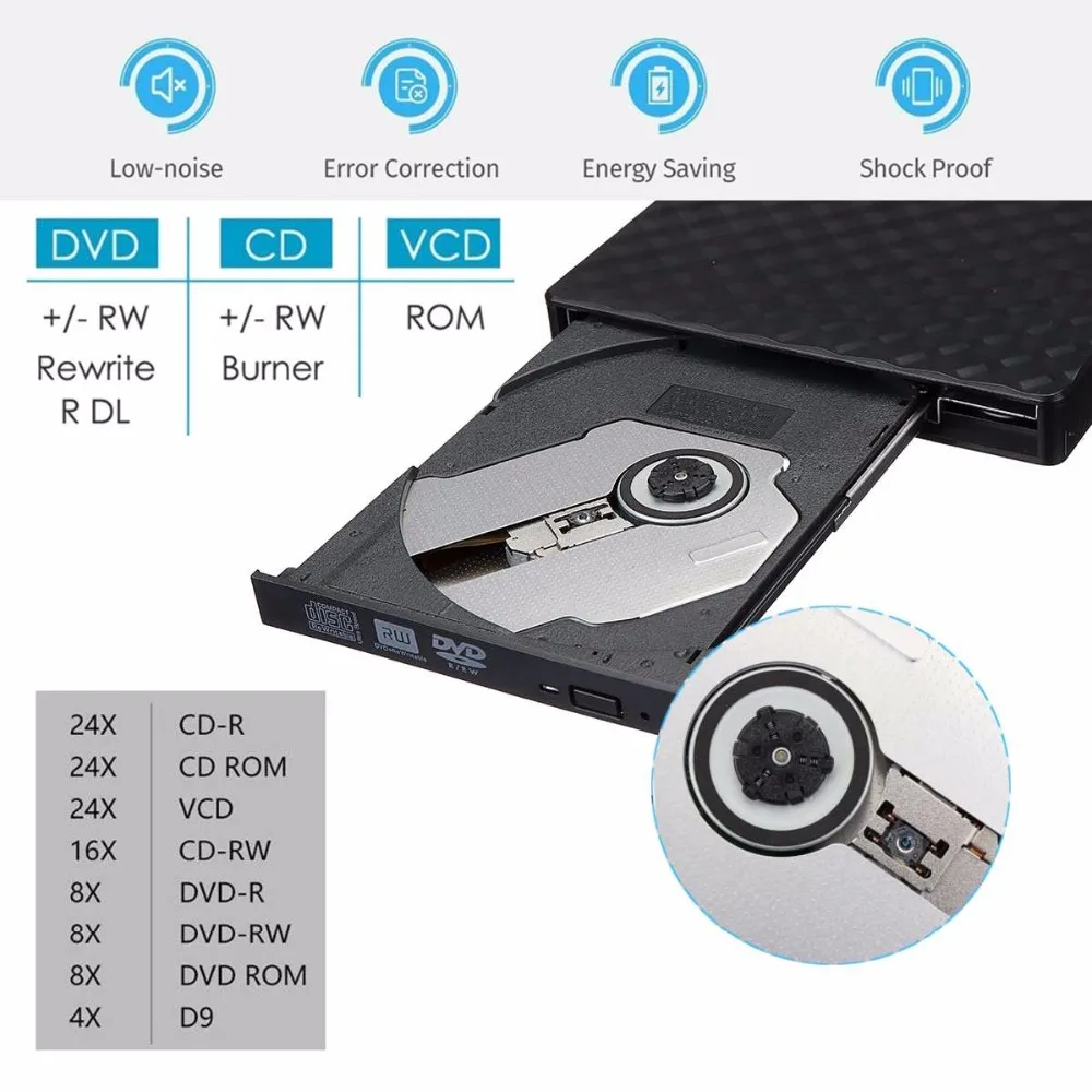 Externe USB3.0 DVD RW CD-schrijver Slanke optische drive Branderlezer Speler Ladetype Draagbaar voor pc-laptop