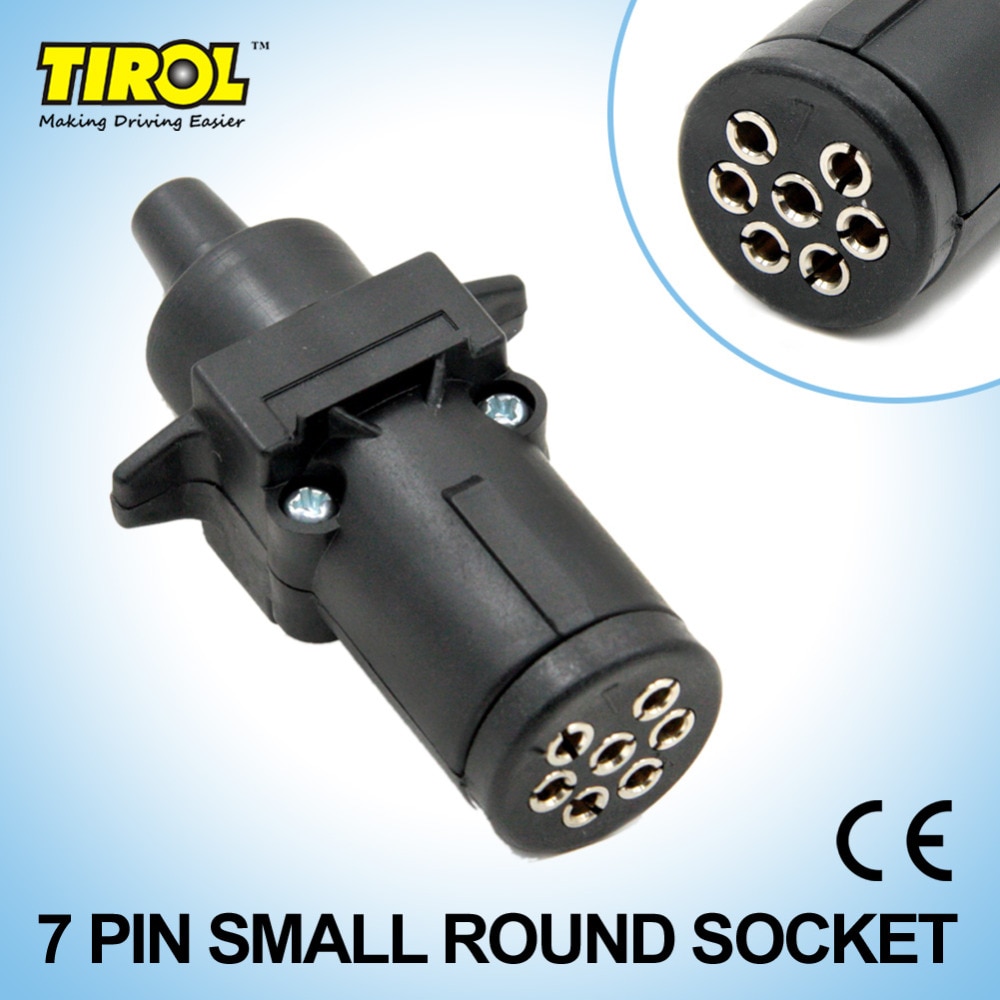TIROL Black 7 Pin Round Trailer Socket Trailer Light Connector 12V 7 Way Female Trailer Adapter for Caravan RV Boat Truck