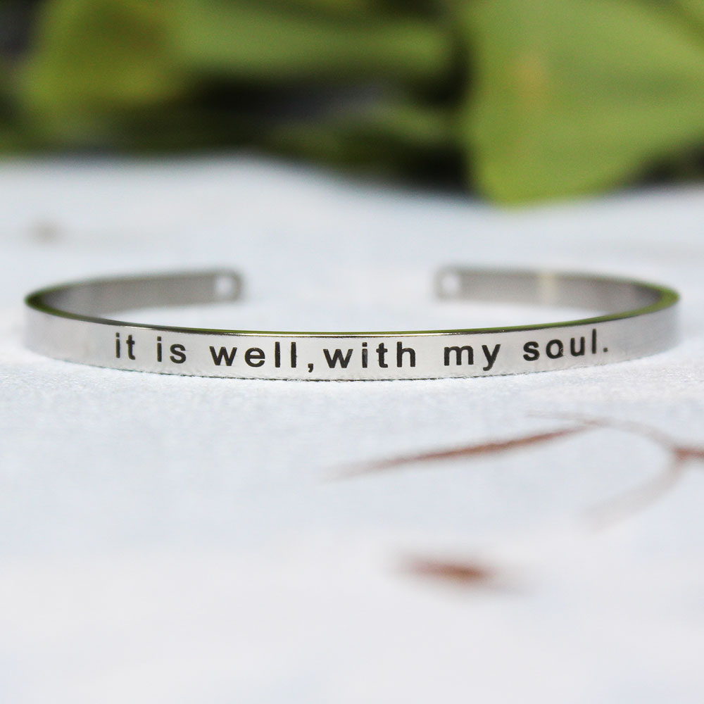 4mm Quotes Mantra Bracelets 316L Stainless Steel Open Cuff Bangle Female Inspirational Jewelry Bracelets SL-149