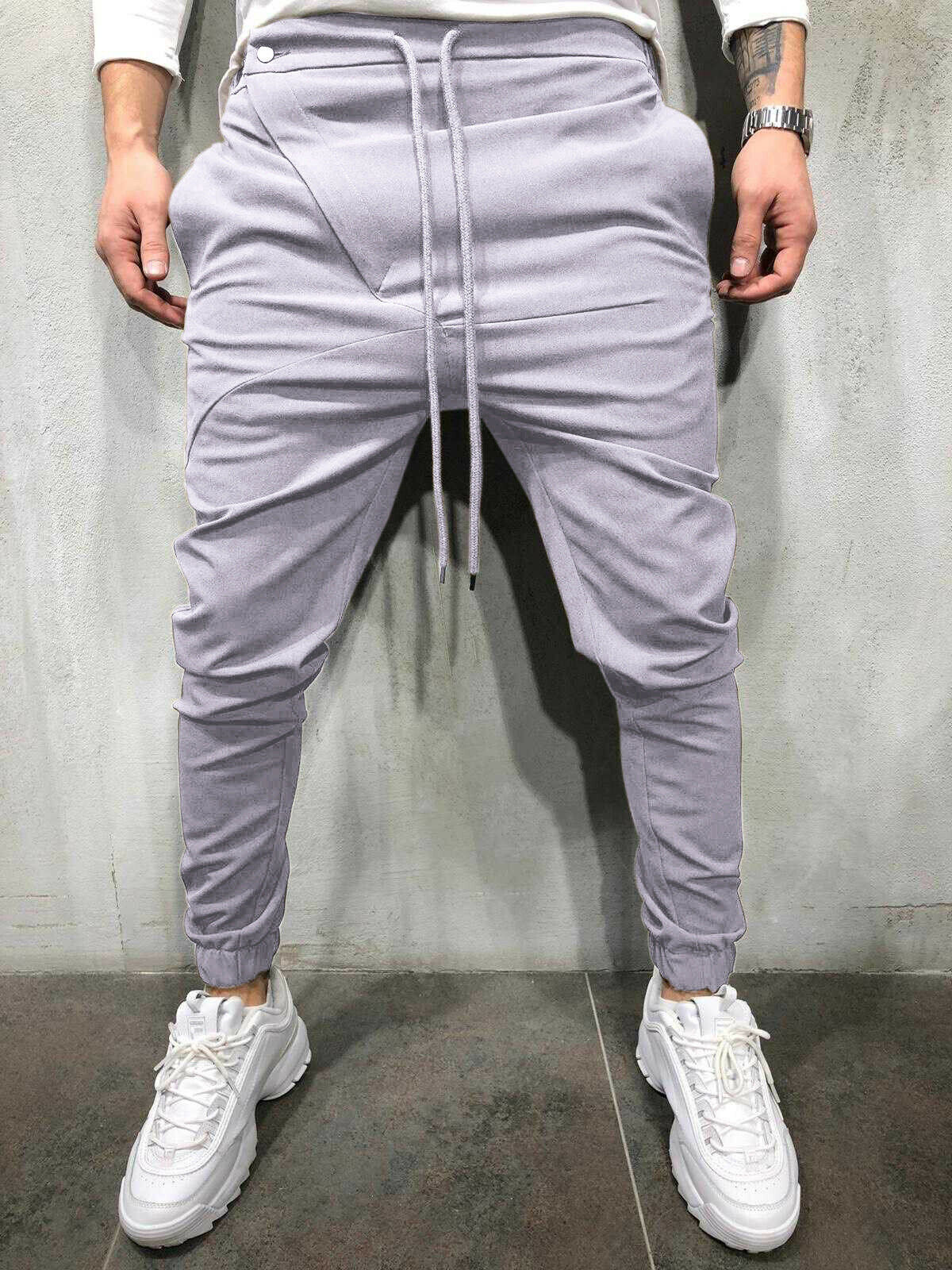 Merkki miesten perus jogger pehmeät housut puuvilla active urban slim fit kuminauha: Vaalean harmaa / L