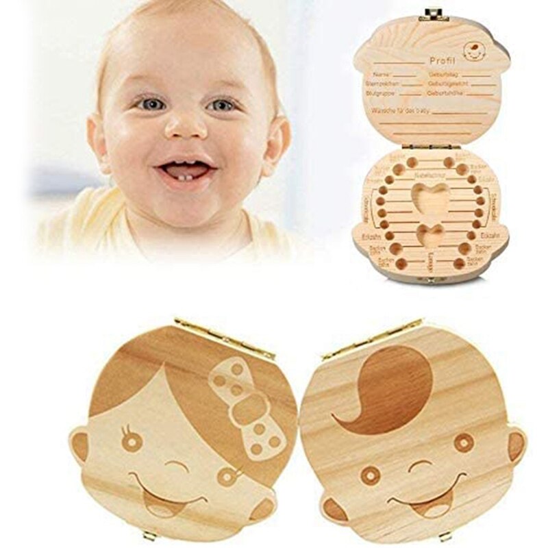 Caja para guardar dientes de bebé, guardar organizador caja para dientes de leche caja de recuerdo de dientes de madera para bebé niños dientes de leche almacenamiento de memoria