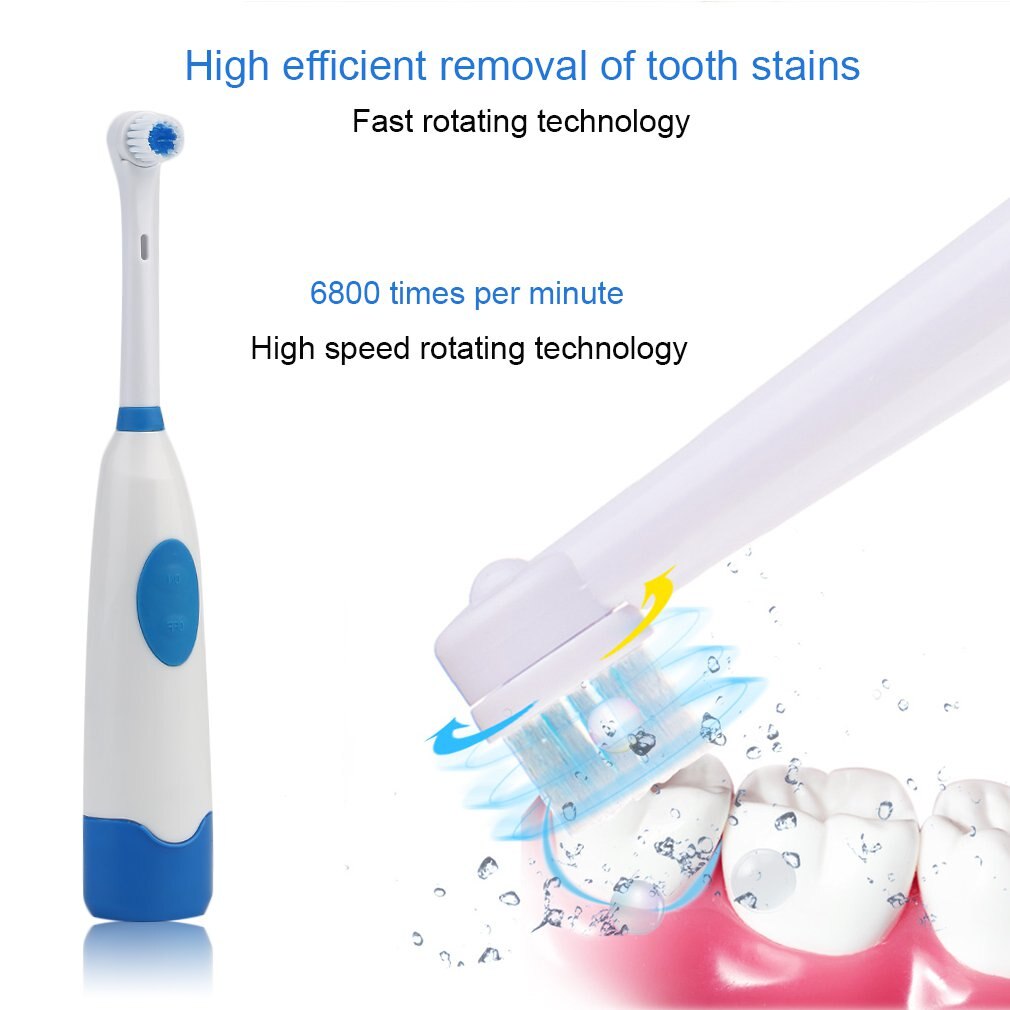 Portable Battery Operated Electric Toothbrush Set 1 Adult Toothbrush+3 Brush Heads Ultrasonic Sonic Rotary Electric Toothbrush