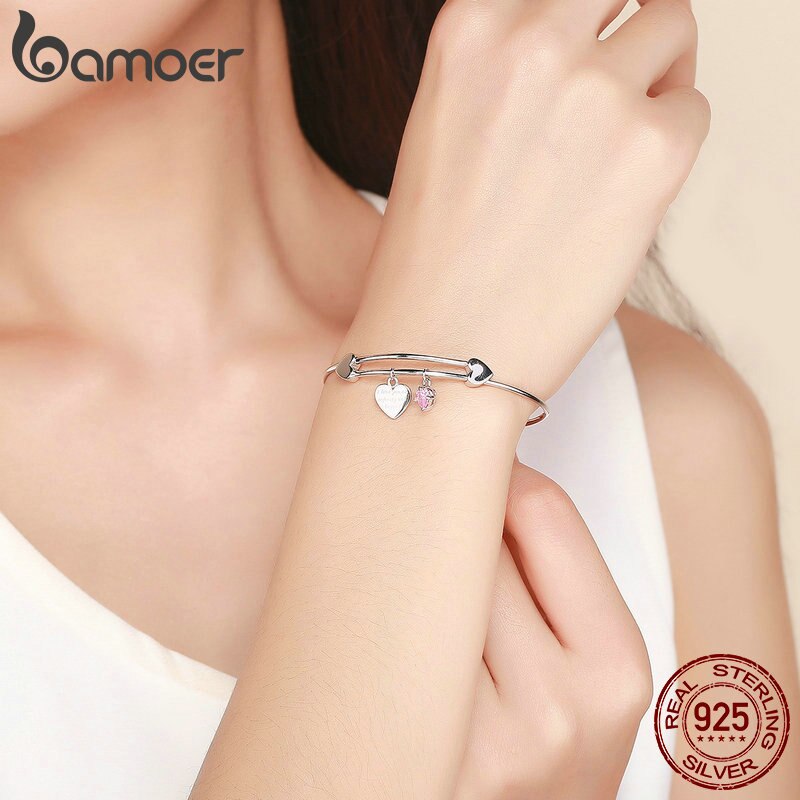 Bamoer romântico autêntico 925 prata esterlina eu amo você coração feminino pulseiras para mulher prata esterlina jóias scb124