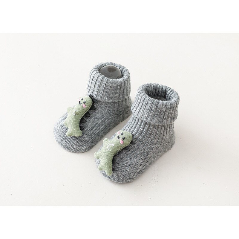 Karikatur Puppe Anti Unterhose Baby Socken Nette Herbst Winter Warme Kleinkind Kleinkind Socken Weiche Elastische Neugeborenes Mädchen Jungen Boden Socken: grau Dinosaurier