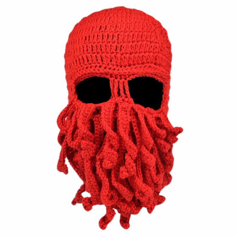 Männer Frauen Kreative Lustige Tentakel Krake Gestrickte Hütte Lange Bart Mütze Kappe Sturmhaube Winter Warme Halloween Kostüm Cosplay Maske