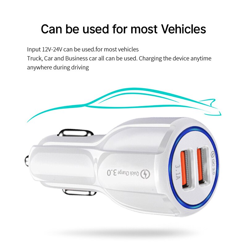 Snel Opladen 5V 3.1A 3.0 2 Port Usb Car Charger Qc 3.0 9V 12V Autolader Snel laadstroom Mobiele Telefoon Travel Adapter Xedain