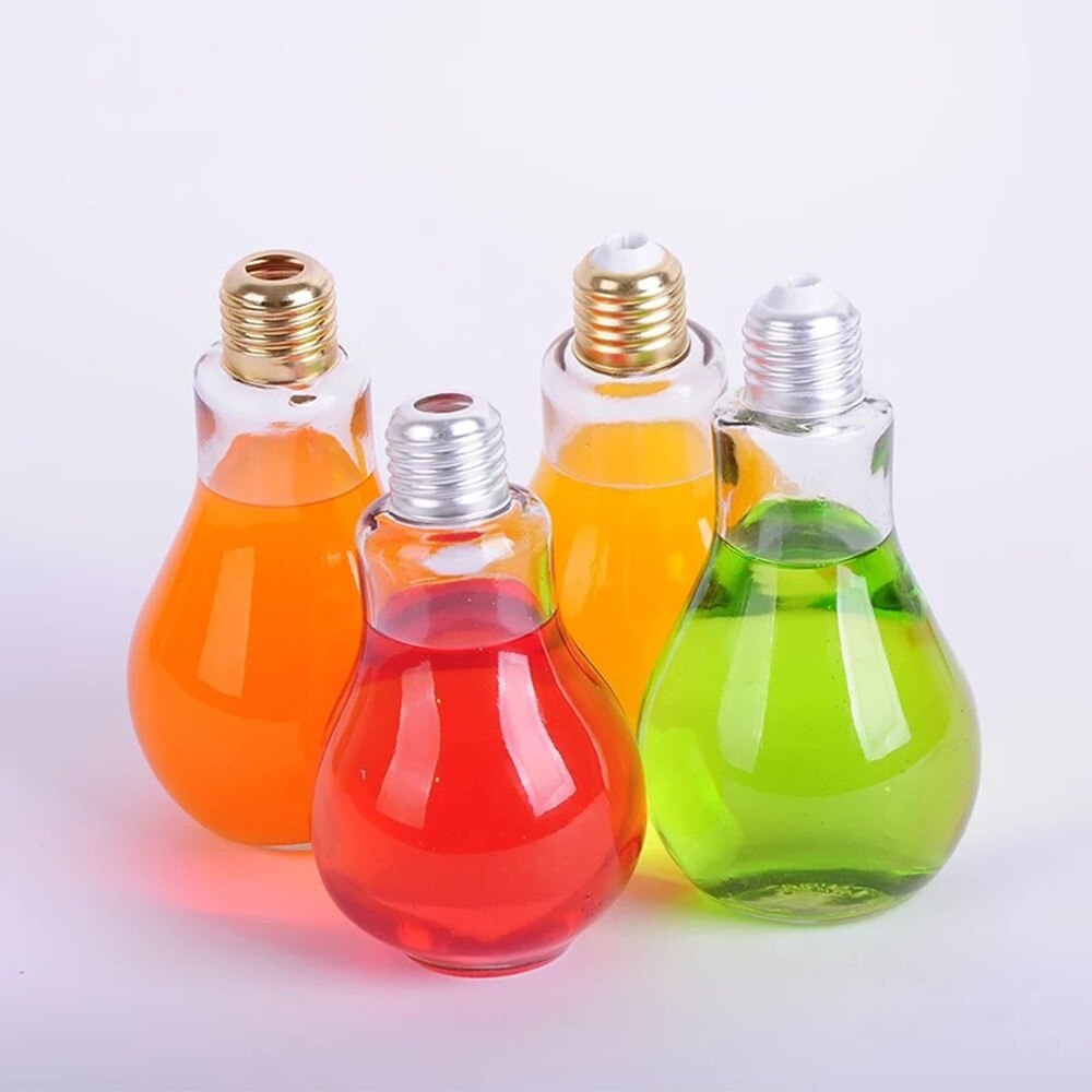 1 st glödlampa vattenflaska för kort söt mjölksaft glödlampa form läckagesäker glasflaska fest