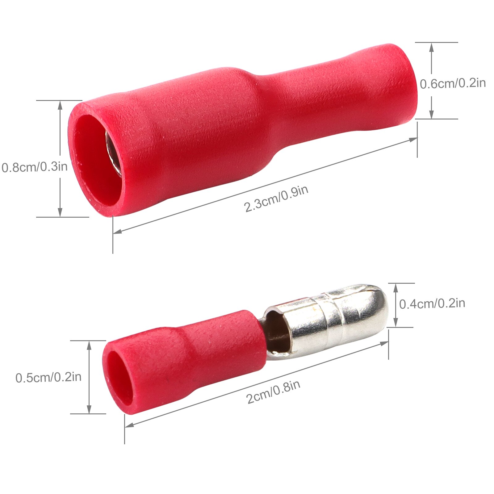 Qty 100, Red Bullet Wire Connectors Insulated Crimp Terminals Electrical Audio Cable Connector In Car Technology GPS Security