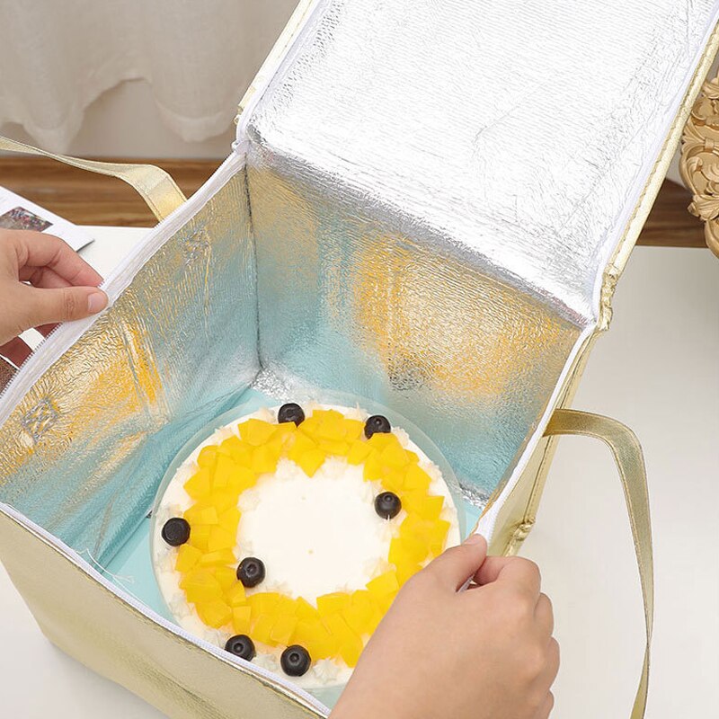 Gold Insulated Bag Thermal Cooler Picnic Foldable Ice Pack Portable Cake Carrier Food Pizza Insulation Lunch Bag