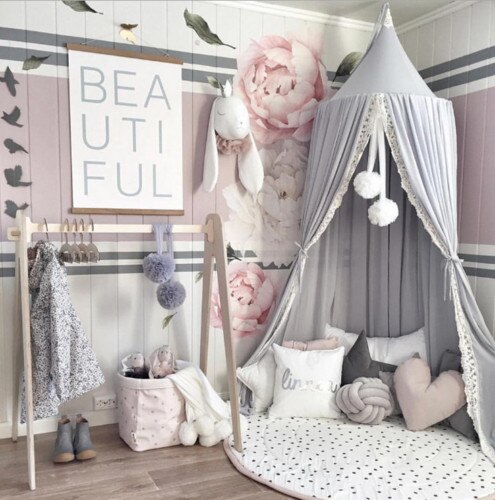 Kinderen Kids Gordijn Dome Bed Canopy Netting Prinses Meisje Bed Luifel Nordic Bedcover Klamboe: GRAY