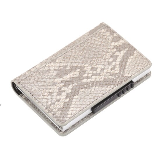 RFID Credit Card Box Case Aluminium+Leather Card Holder Wallet Manual Slider Anti-Scan Card Cover Men Women: grey