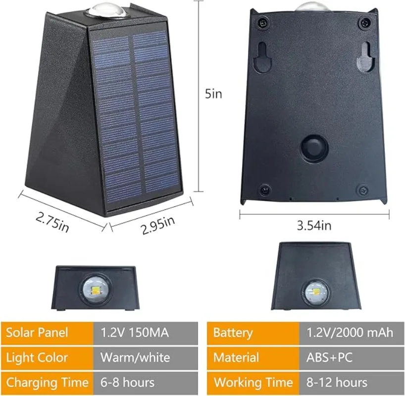 Lámpara de pared solar Lámpara de pared impermeable para patio Lámpara solar para exteriores para casa, garaje, jardín, patio, porche