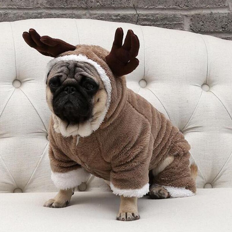 Winter warm Hund Kleidung Weihnachten Elch Kostüm für Kleine Mittelgroße Hunde Weiche Baumwolle Katze Anzug Haustier Gesamt Mantel Französisch Bulldogge hoodie