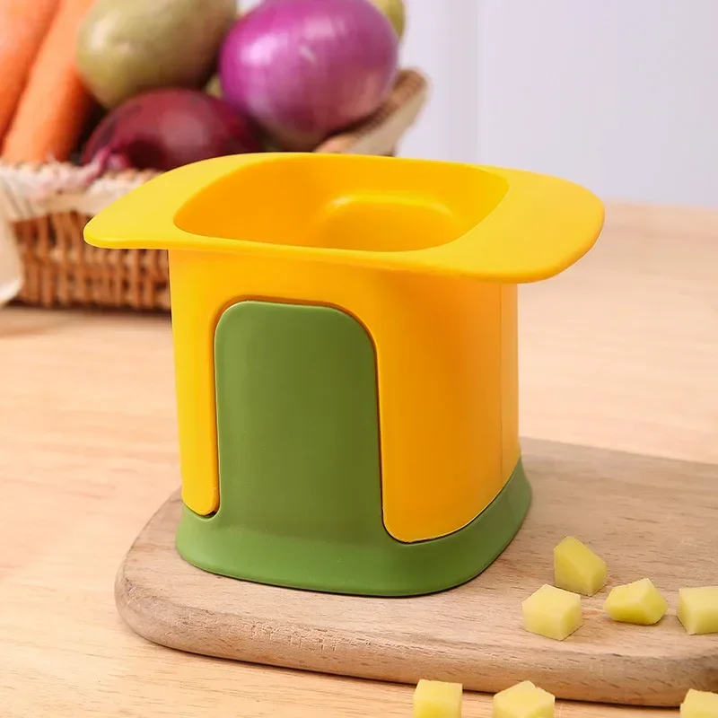 Picadora de verduras multifuncional, cortador de patatas fritas en cubitos de cebolla a presión manual, utensilio de cocina, rebanador de pepino, herramientas de cocina: YELLOW