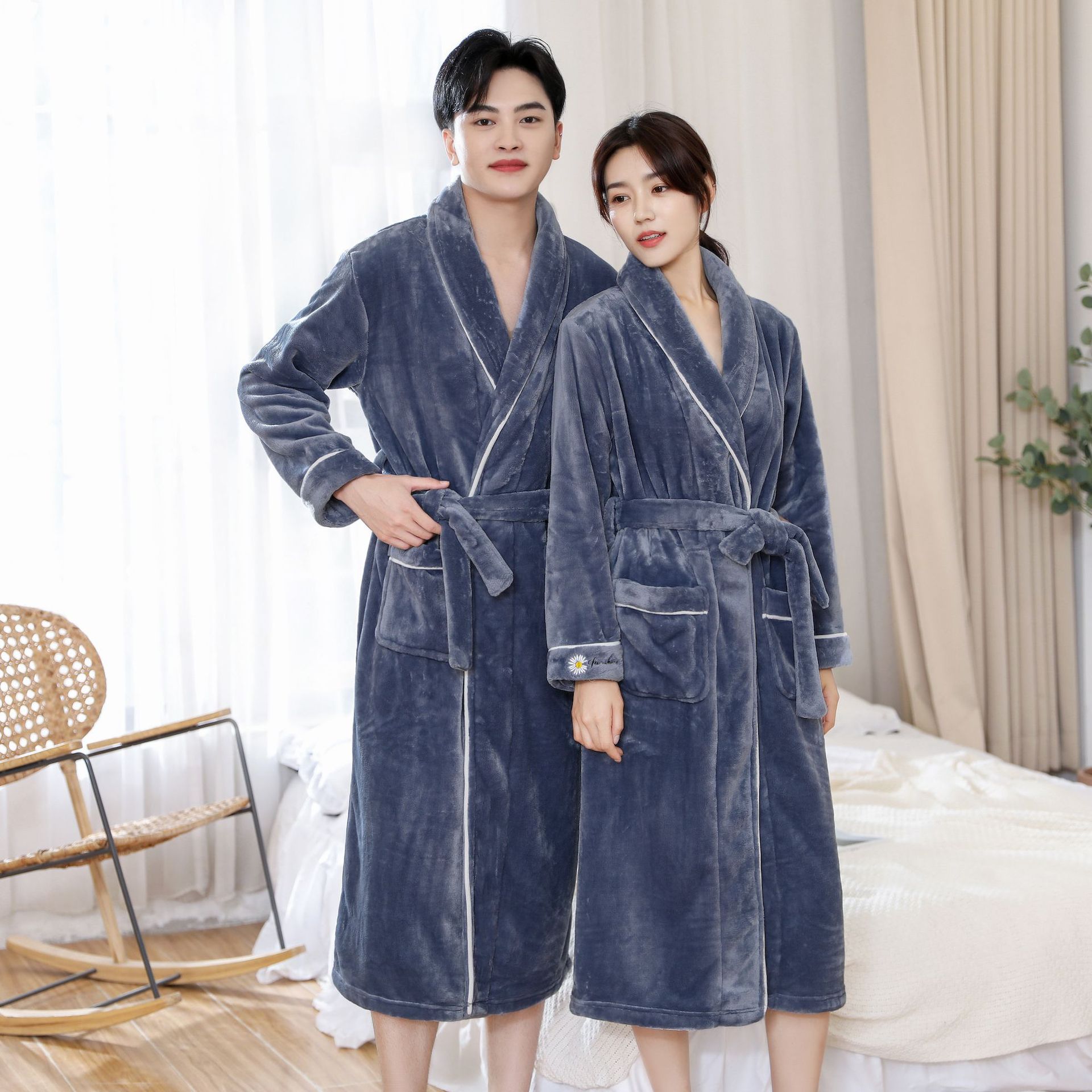 Winter mens Robes Sleepwear Thick Warm Flannel Kimono Bathrobe for men Solid Long Sleeve Coral Velvet Nightwear Homewear