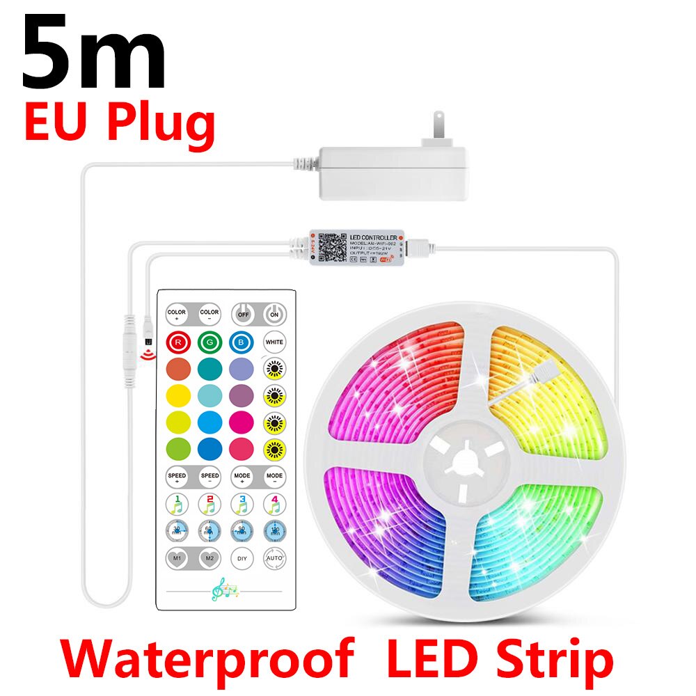 Tuya Smart WIFI LED Music Strip Light Work with Alexa Google Assistant Voice Control RGB LED Waterproof Dimming Lights Strip: 5m EU WiFi Strip