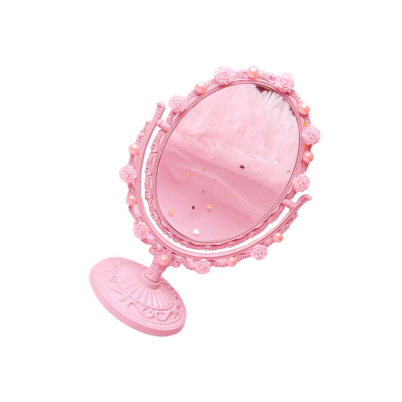Cute Pink Princess Mirror Makeup Mirror DIY Vanity Mirror Durable Oval Shaped Mirror