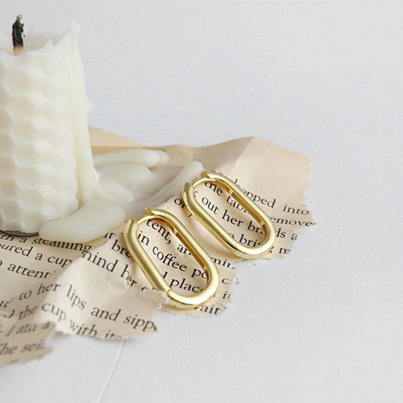 925 Sterling Zilveren Oorringen Voor Vrouwen Gold Ellipse Aretes Boucle D' Oreille Femme Minimalistische Koreaanse Brincos Sieraden