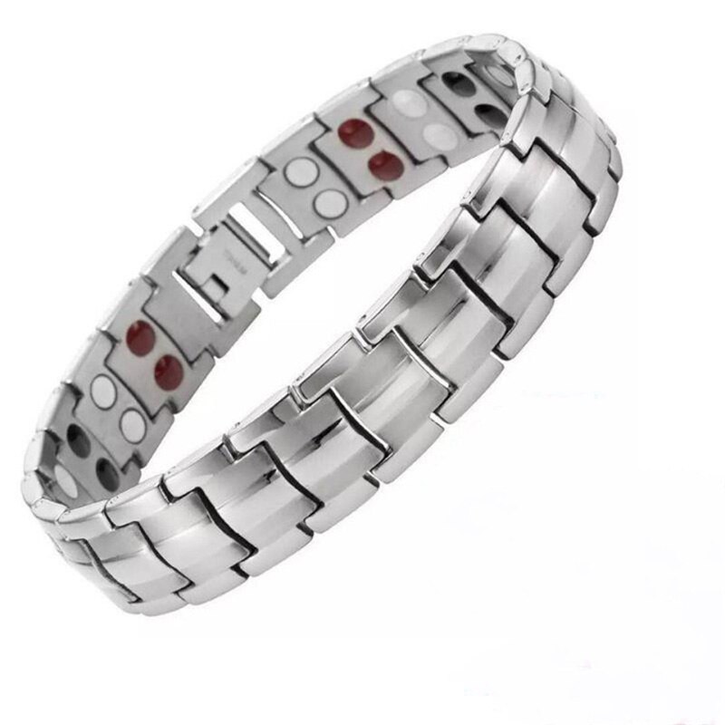 Men Women Healthy Magnetic Bracelet 3 Health Care Elements Relieve Fatigue Improve Sleep Reduce Fat Magnets Bangles Lovers: 2 Rows Silver