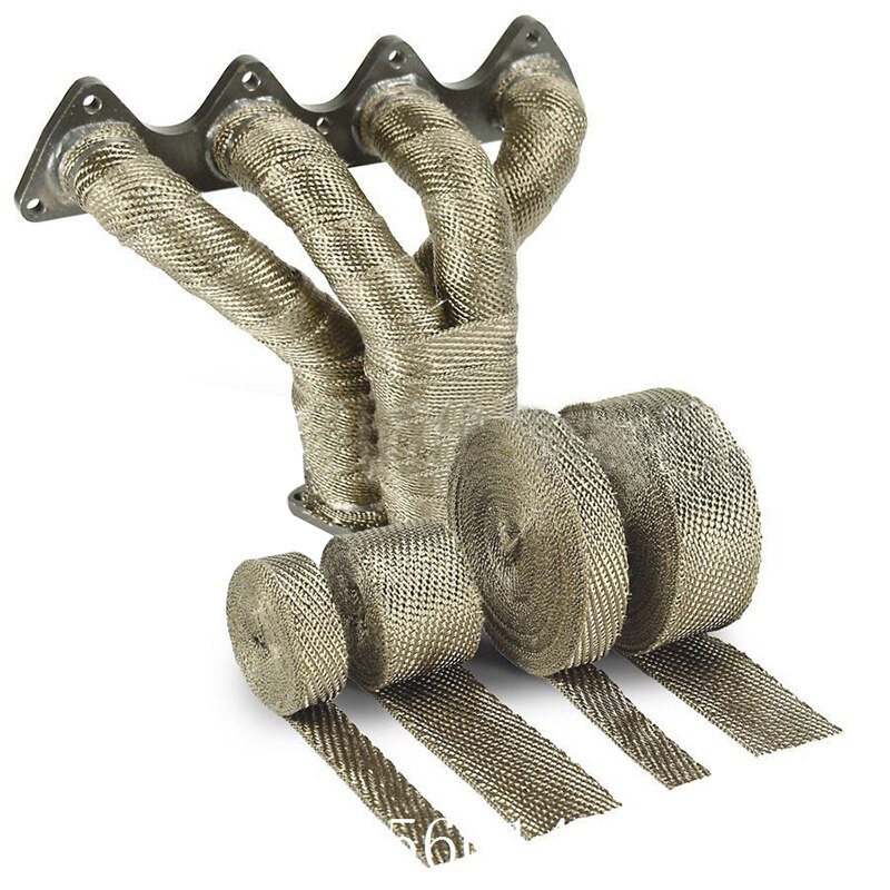 Universal motorcykel ubrændbar turbo manifold varmeudstødningsrør termisk wrap tape & rustfri bånd til bil 1.5mm*25mm*5m