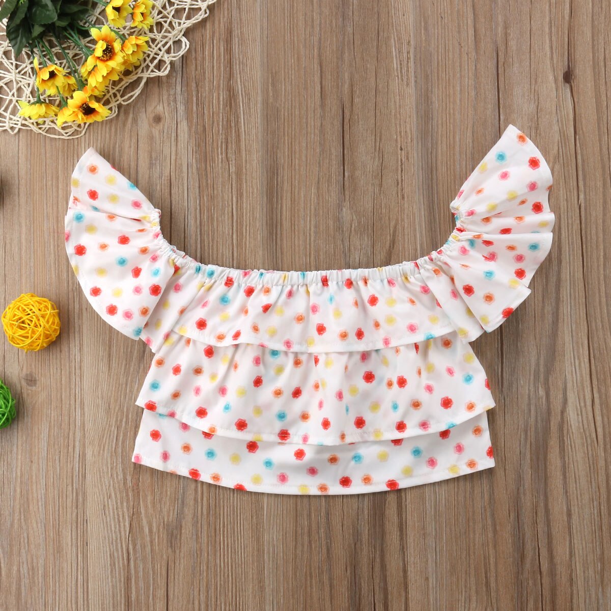 Newborn Kid Child Baby Girls Summer Blouse Off Shoulder Ruffled Dot Tops Shirt Blouse Summer Clothes Baby Girl 0-3T