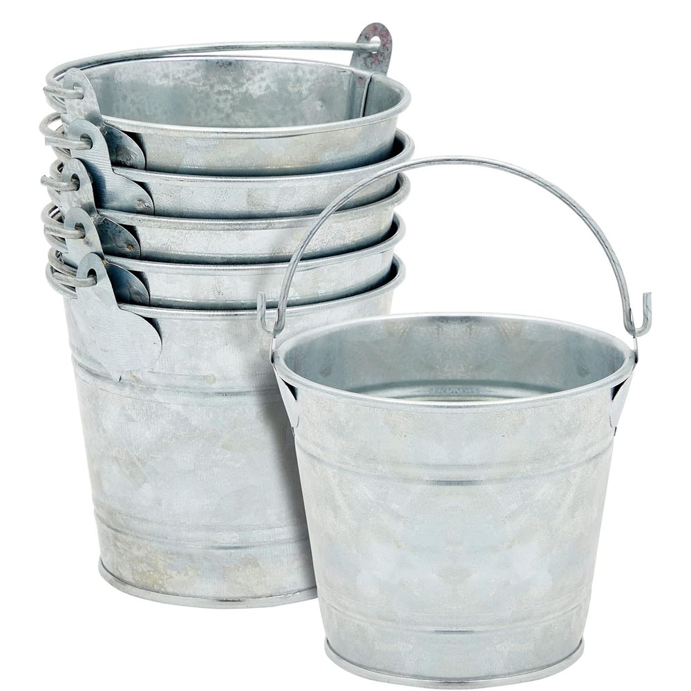 Paquete de 6 cubos pequeños de metal galvanizado con asas, mini cubos de estaño para recuerdos de , suculentas, decoración rústica del hogar
