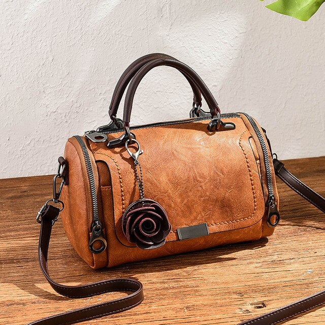 Yogodlns 2022 flowers Pendant Handbag Women&#39;s Boston bags single shoulder bag ladies crossbody bag PU messenger bag: brown