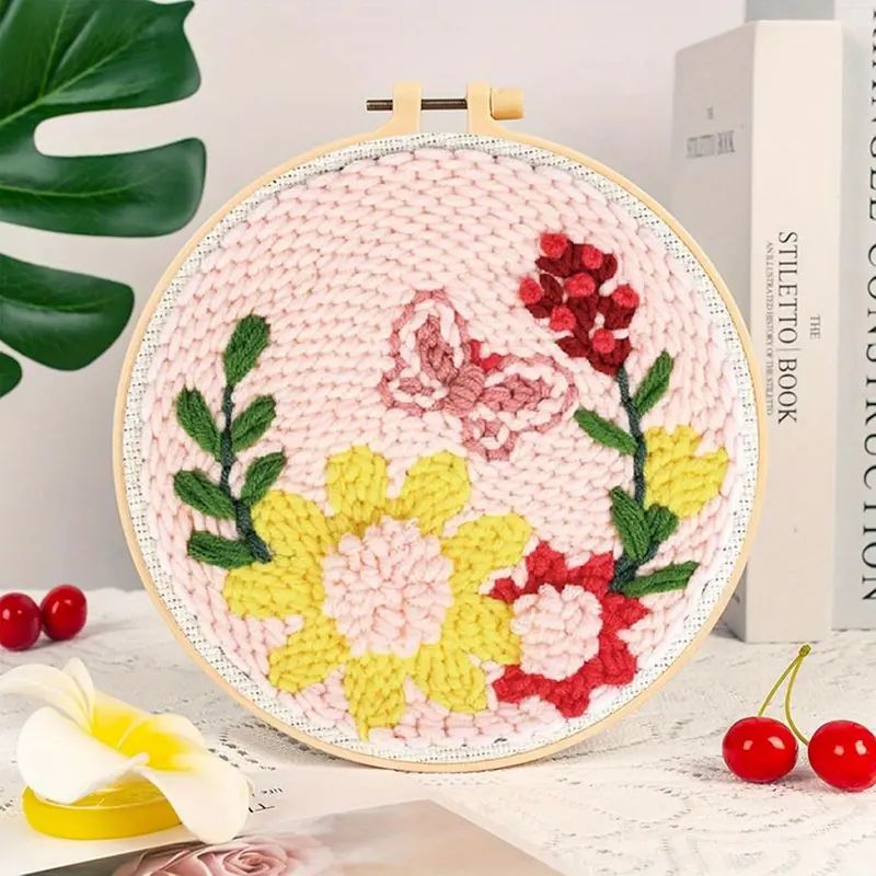 punch needle embroidery kits Flower Pattern Simple Craft Easy for adult beginners yarn painting punch needle Diy Set: PURPLE