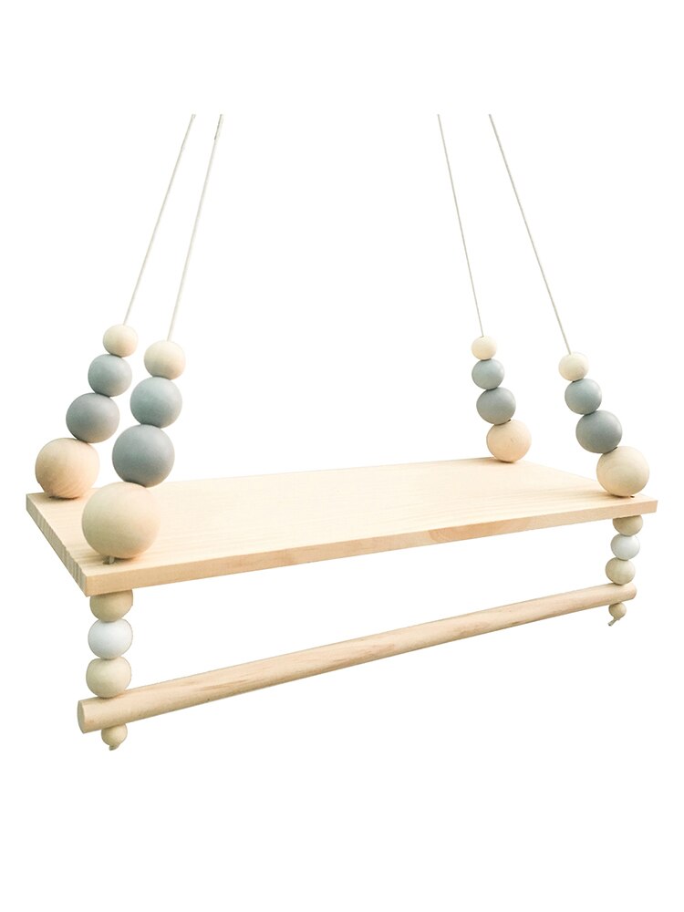 Wooden Beads Board Wall Hanging Storage Shelf Kids Bedroom Decor Photo pine board: Light Grey